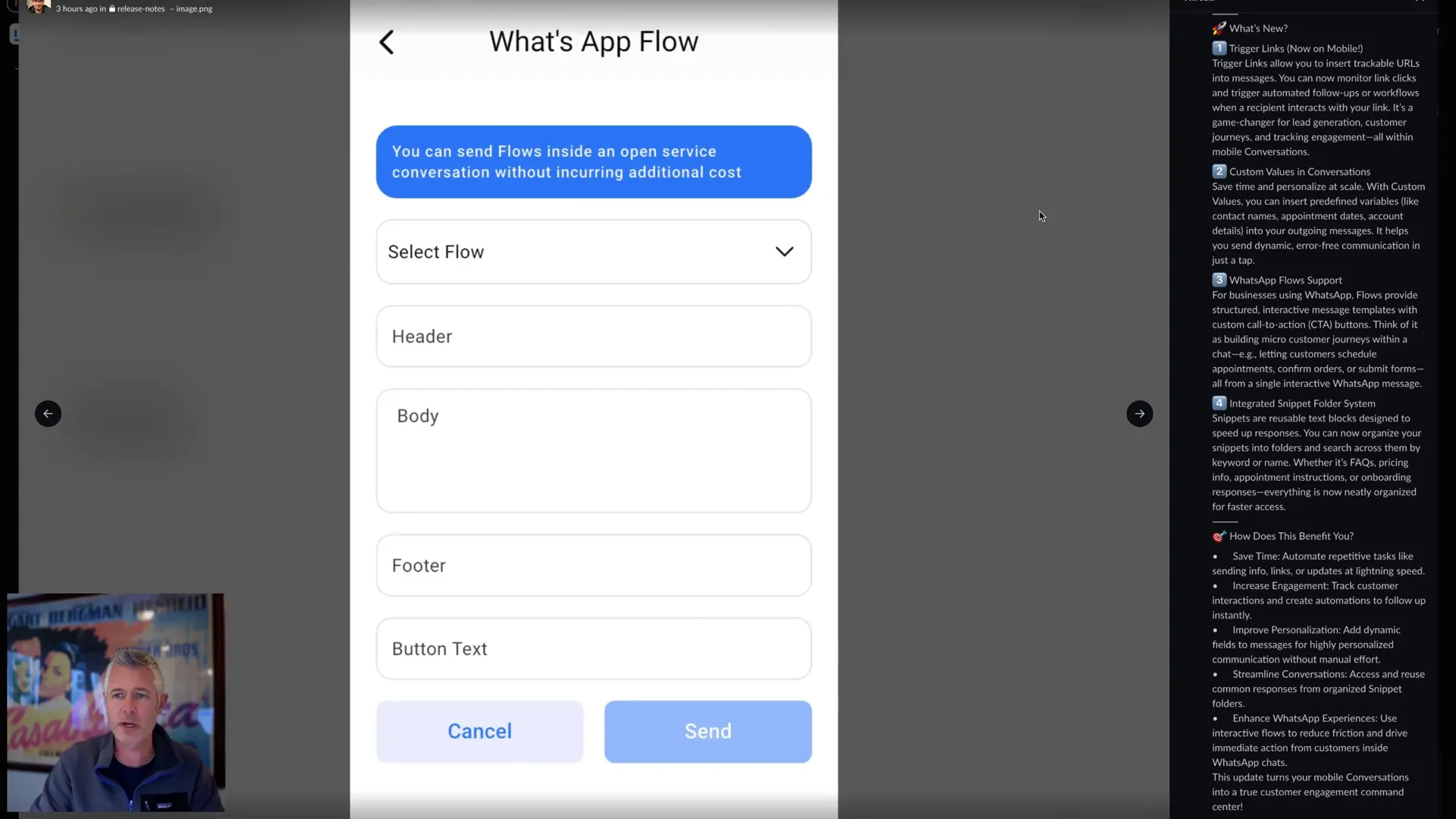 WhatsApp flow support with interactive message templates on mobile