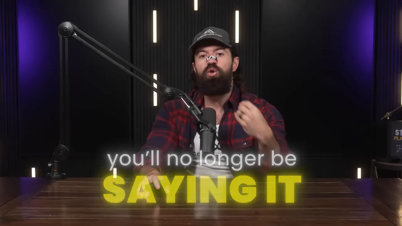 Presenter speaking with bold on-screen text 'you'll no longer be SAYING IT' emphasizing automation benefits.