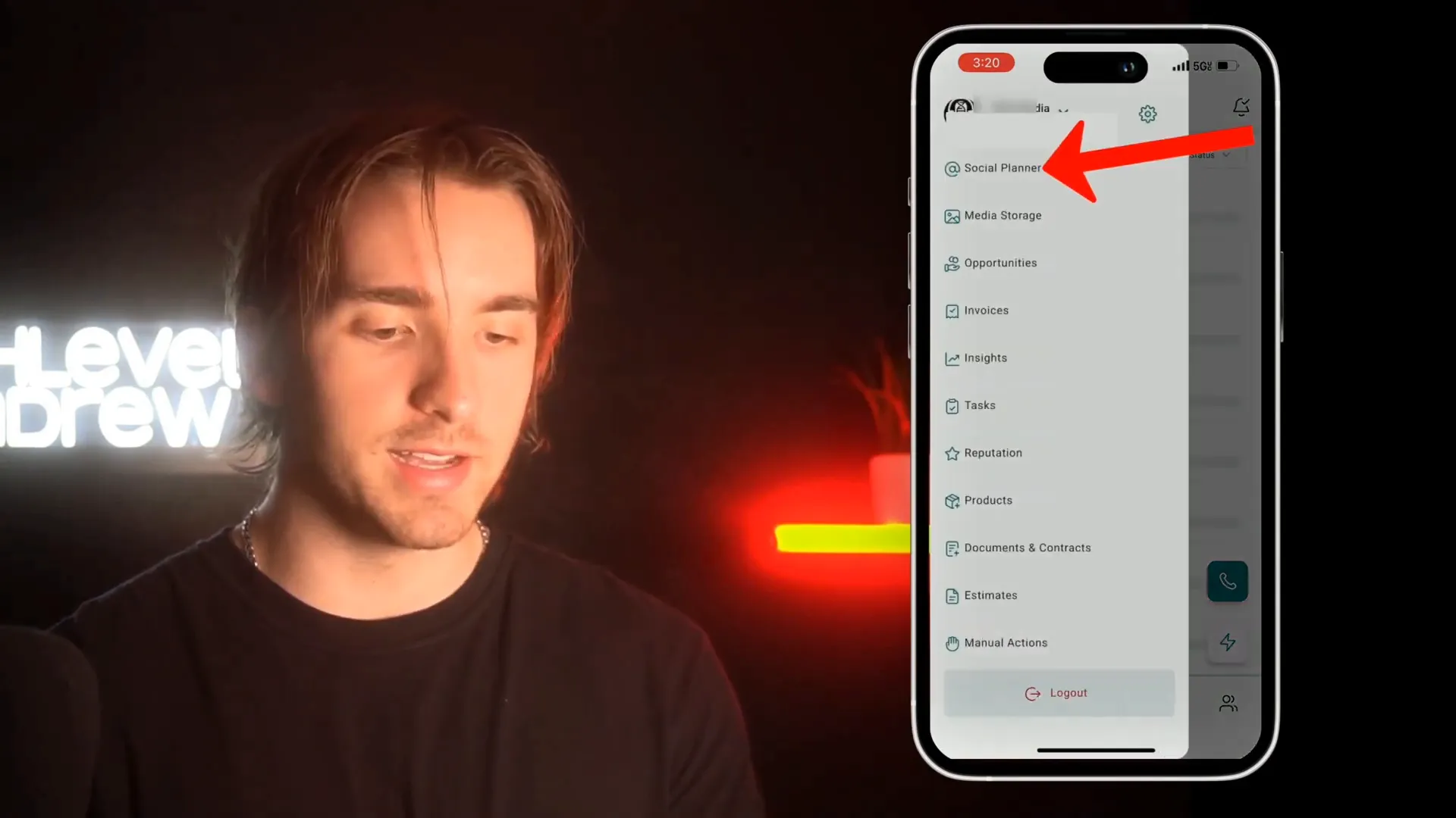 Navigating to social planner in mobile app