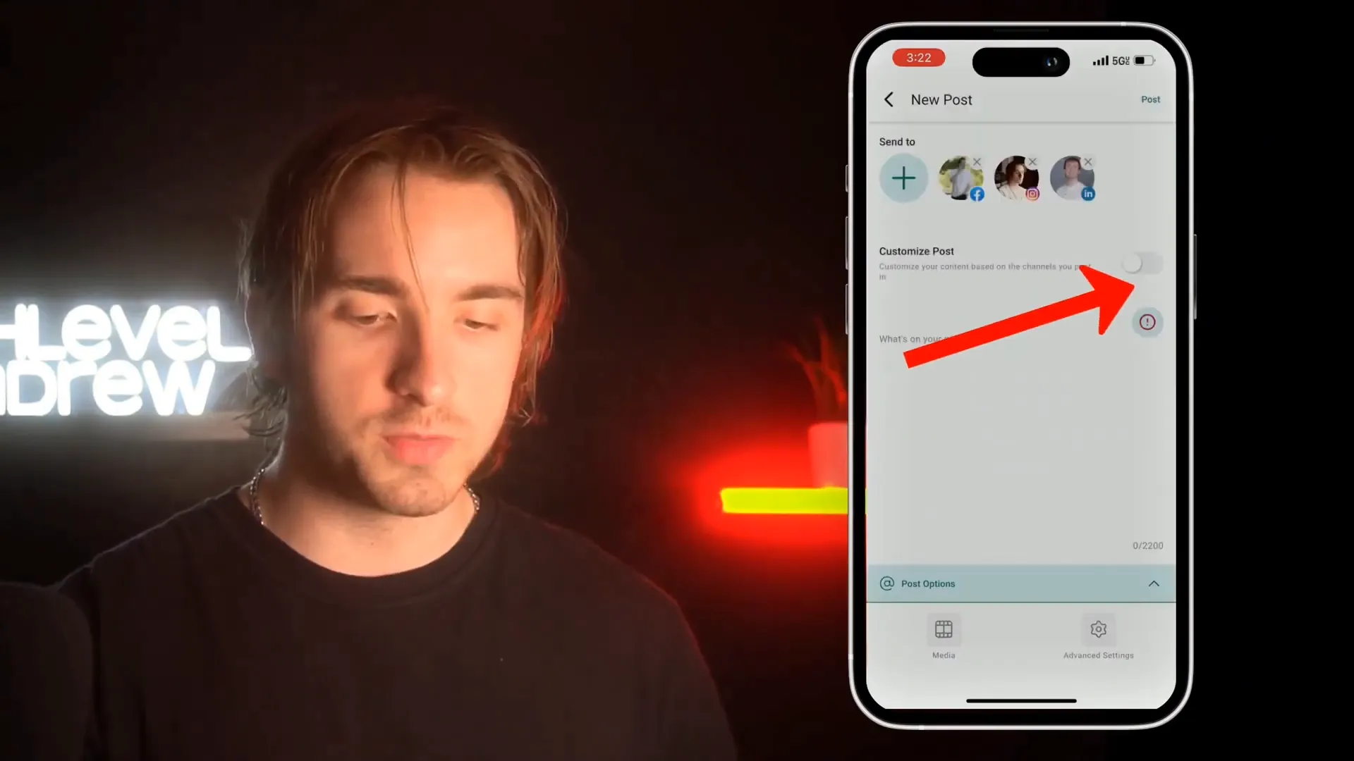 Posting social media content from mobile app