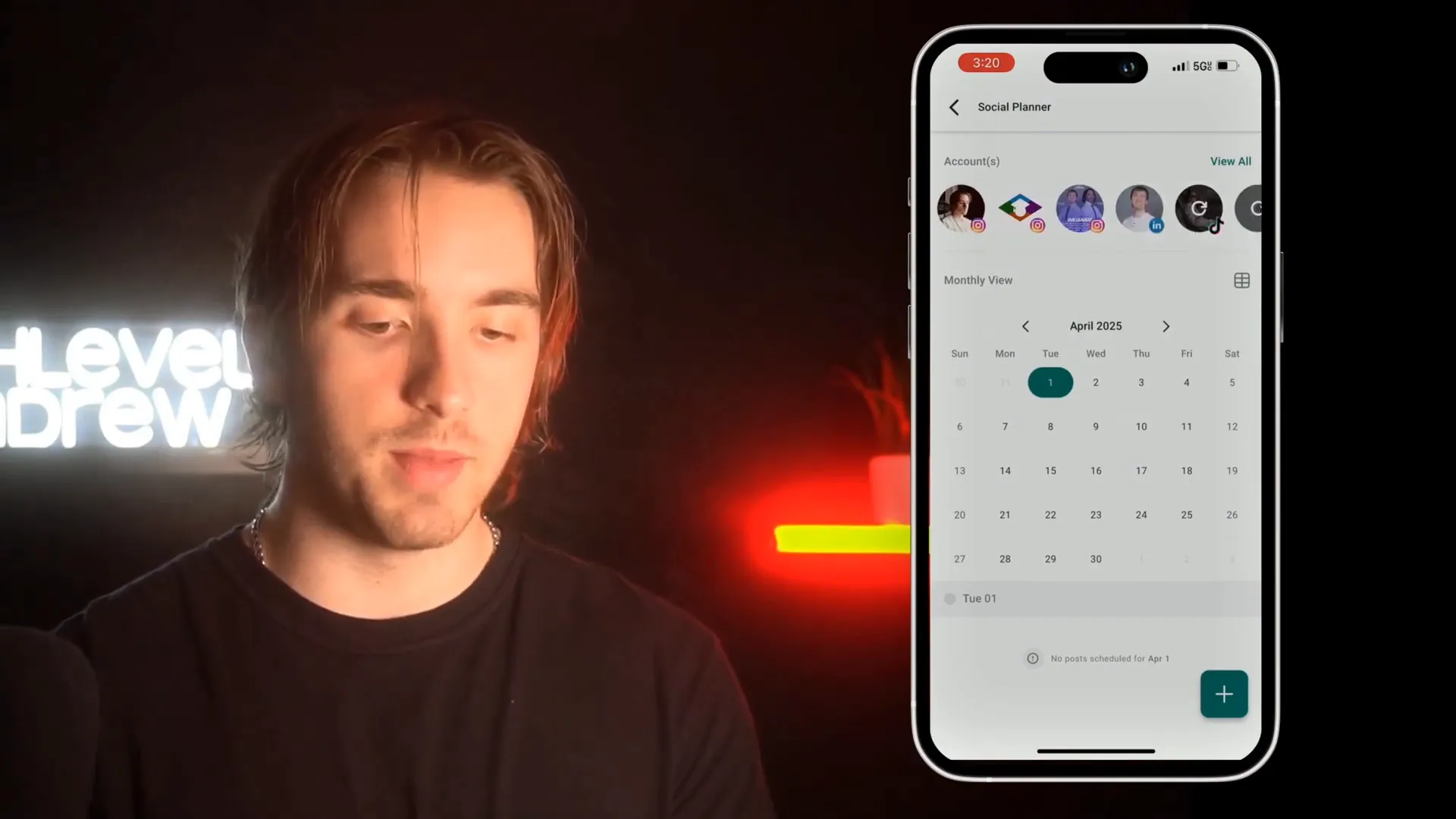 Social planner showing connected social media accounts