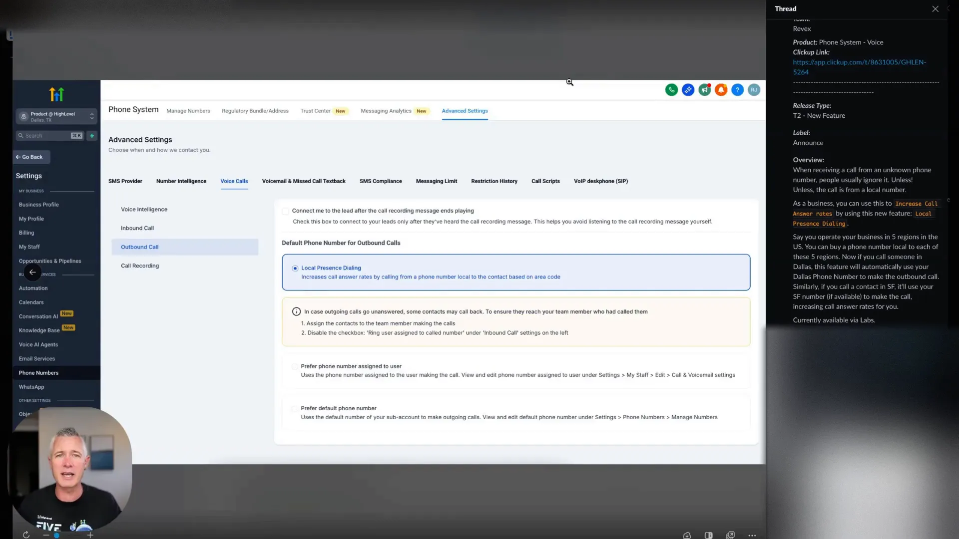HighLevel local presence dialing feature announcement