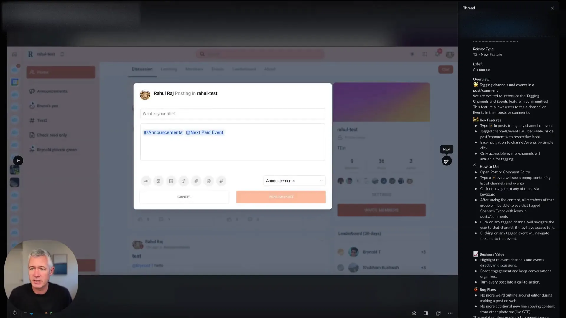Tagged channel visible inside a post with icon