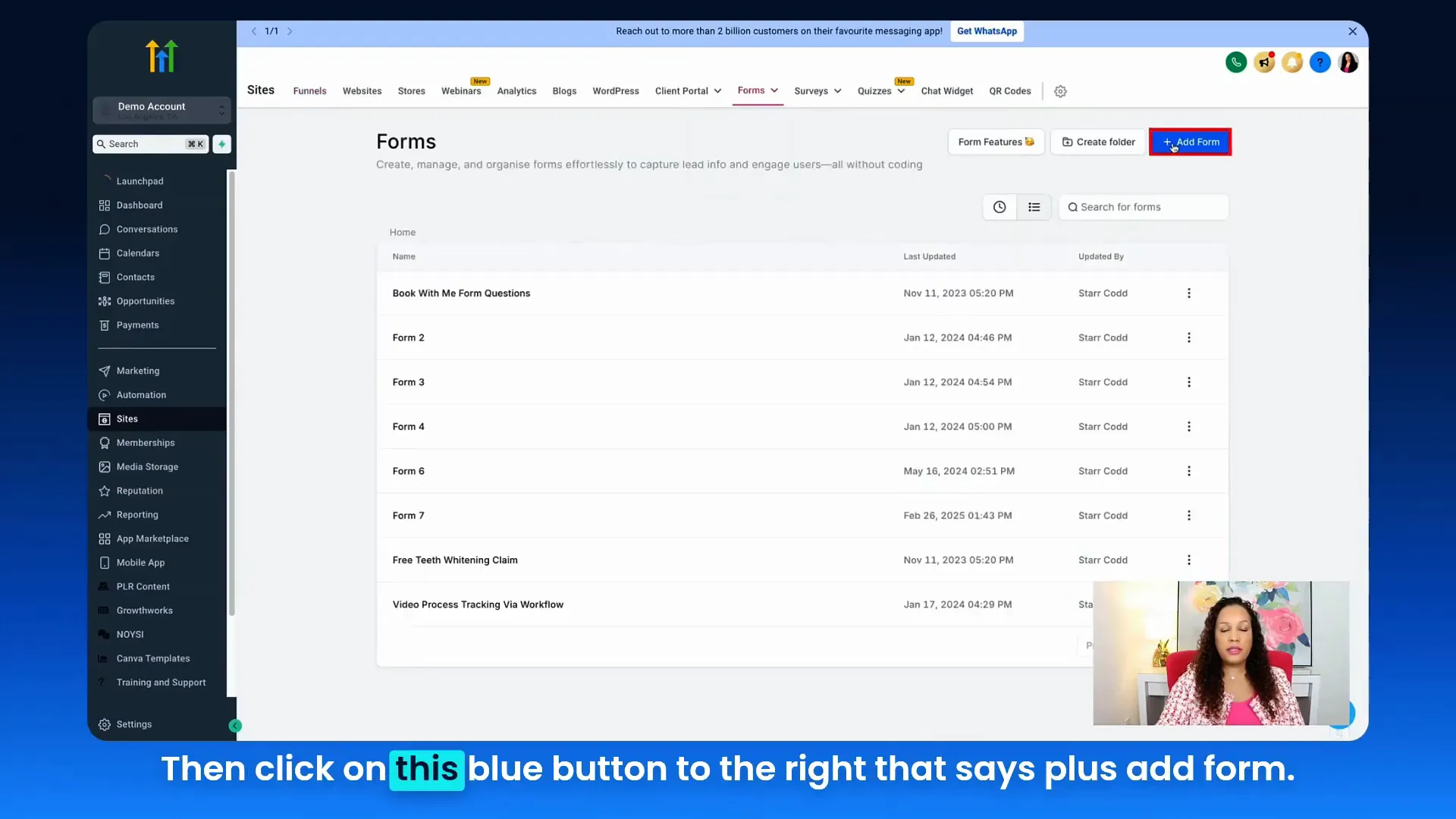 GFunnel form setup overview showing form builder interface and elements