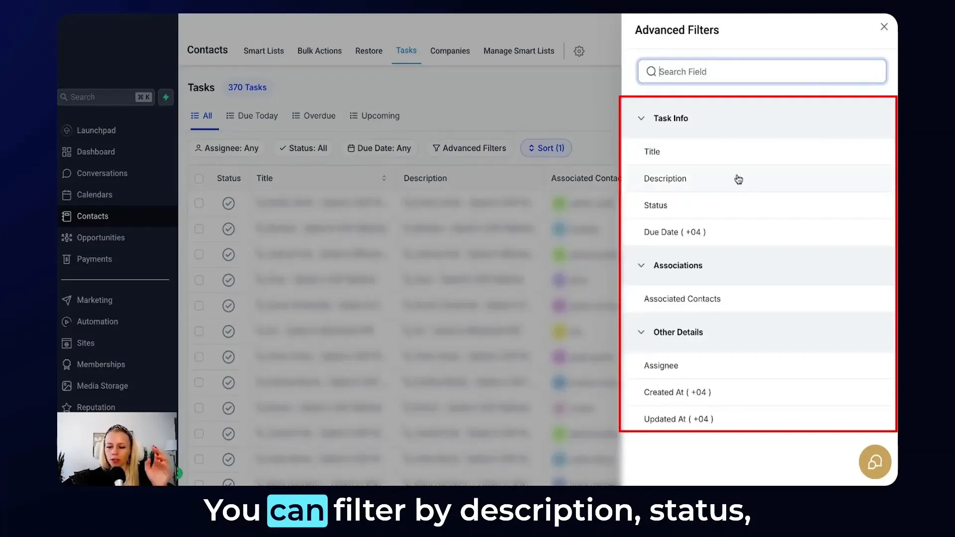 GFunnel’s customizable dashboard with advanced filters