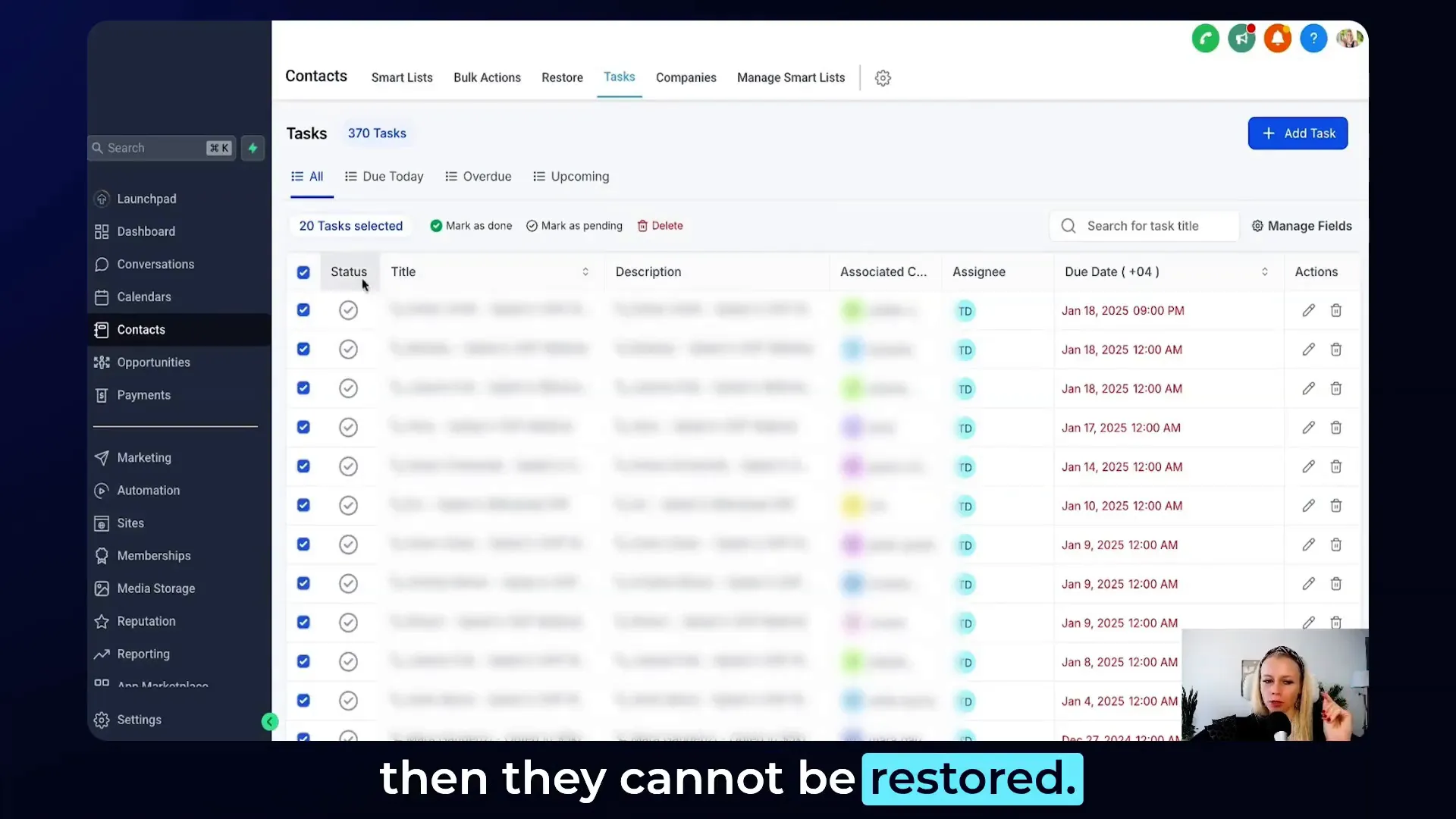 Screenshot of GFunnel’s customizable task filters interface
