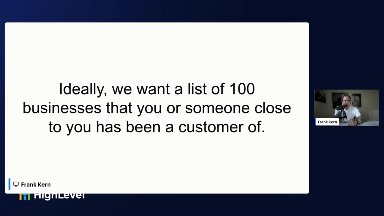 Frank creating a list of 100 businesses to prospect