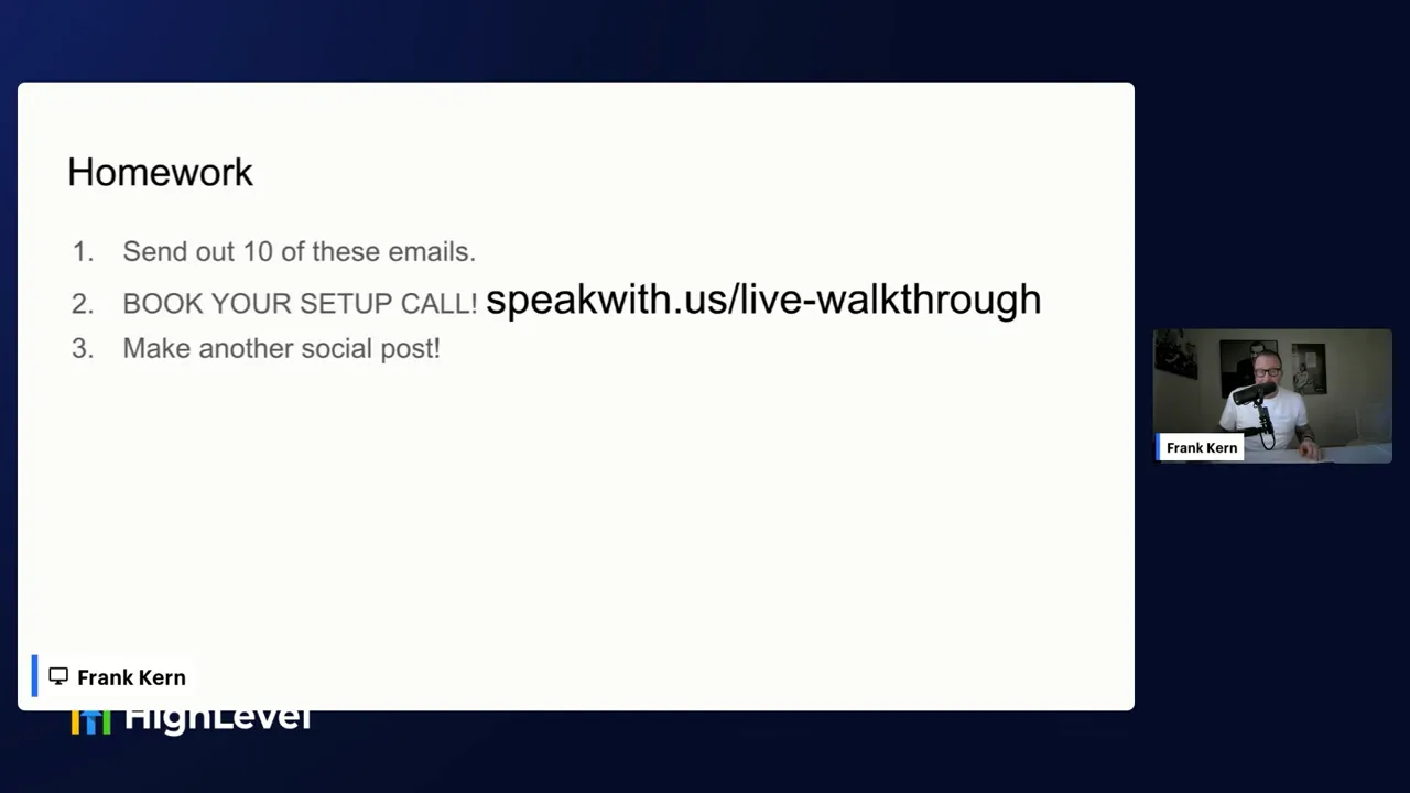 Mission slide: send 10 emails today and book kickoff call