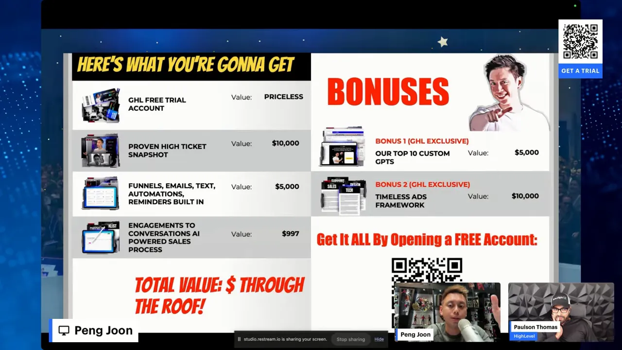 Promotion slide showing free trial and included custom GPTs