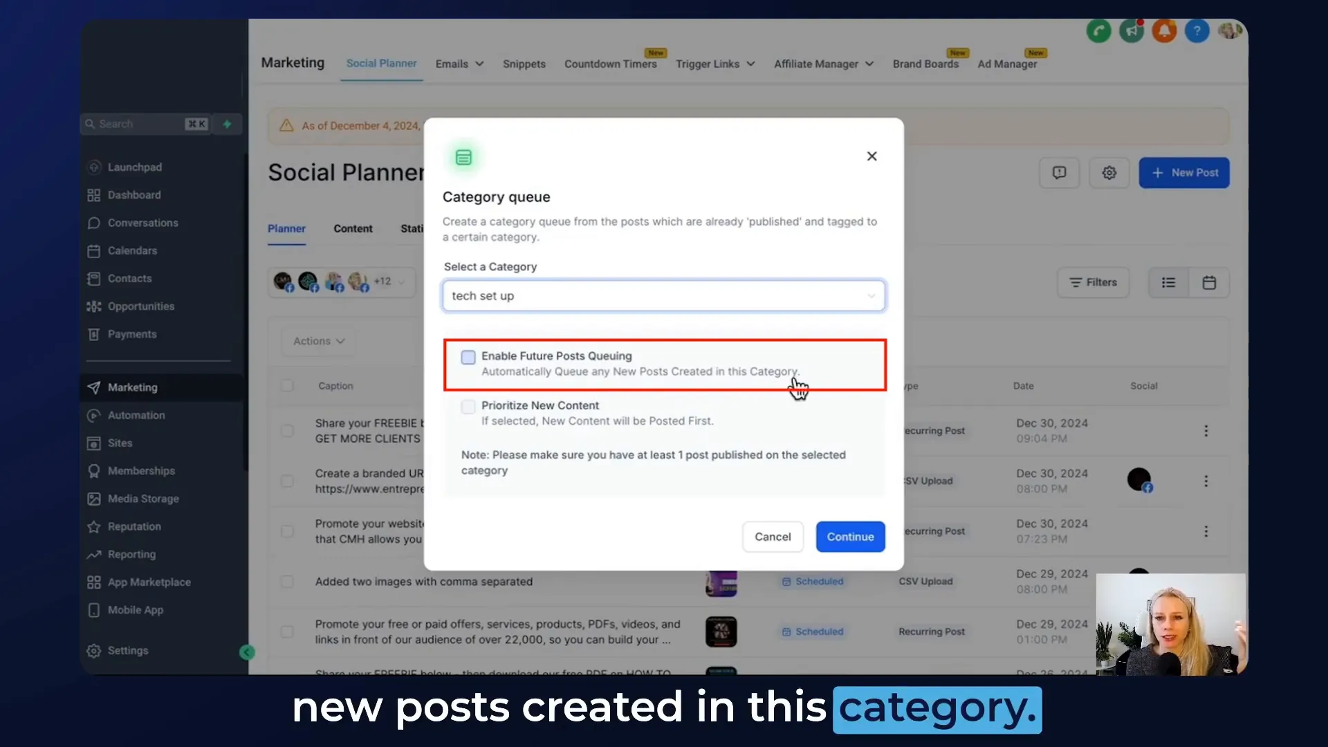 Enabling future posts queuing