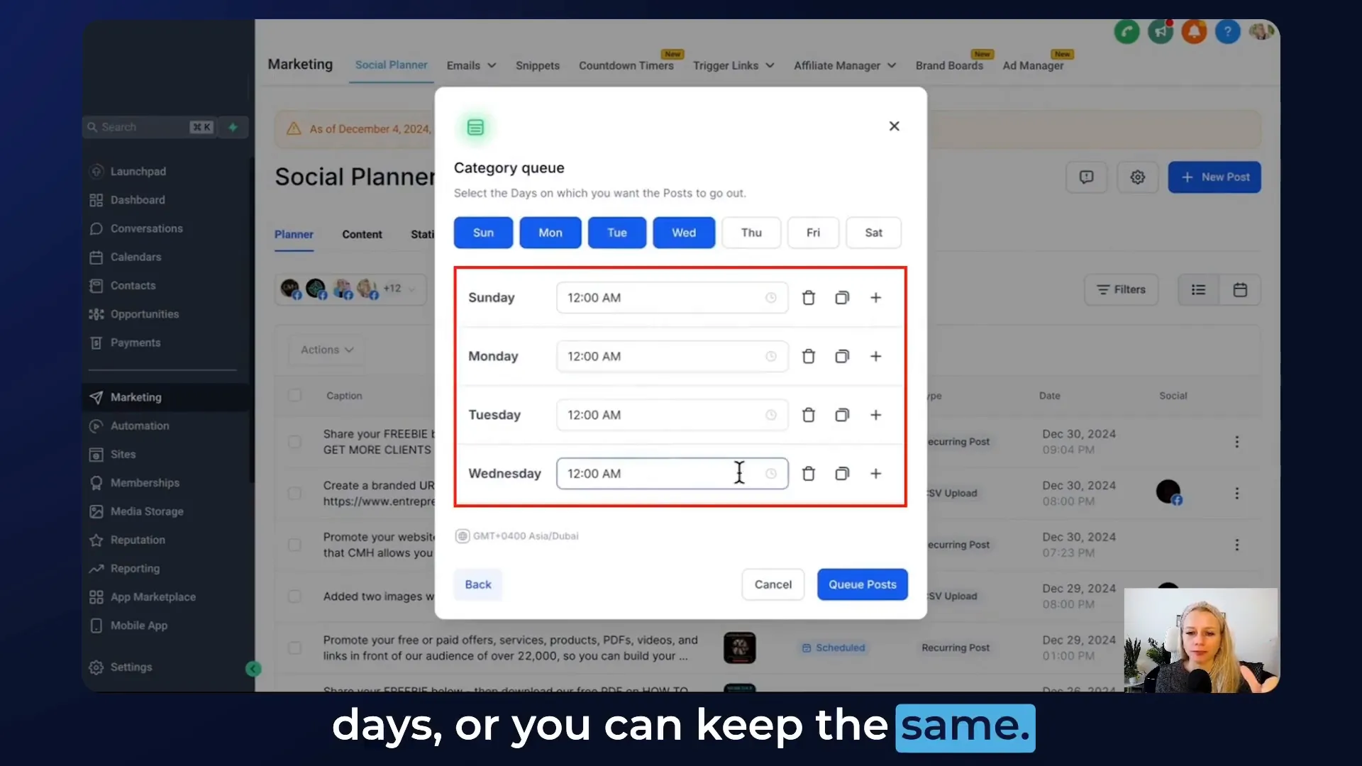 Scheduling posts