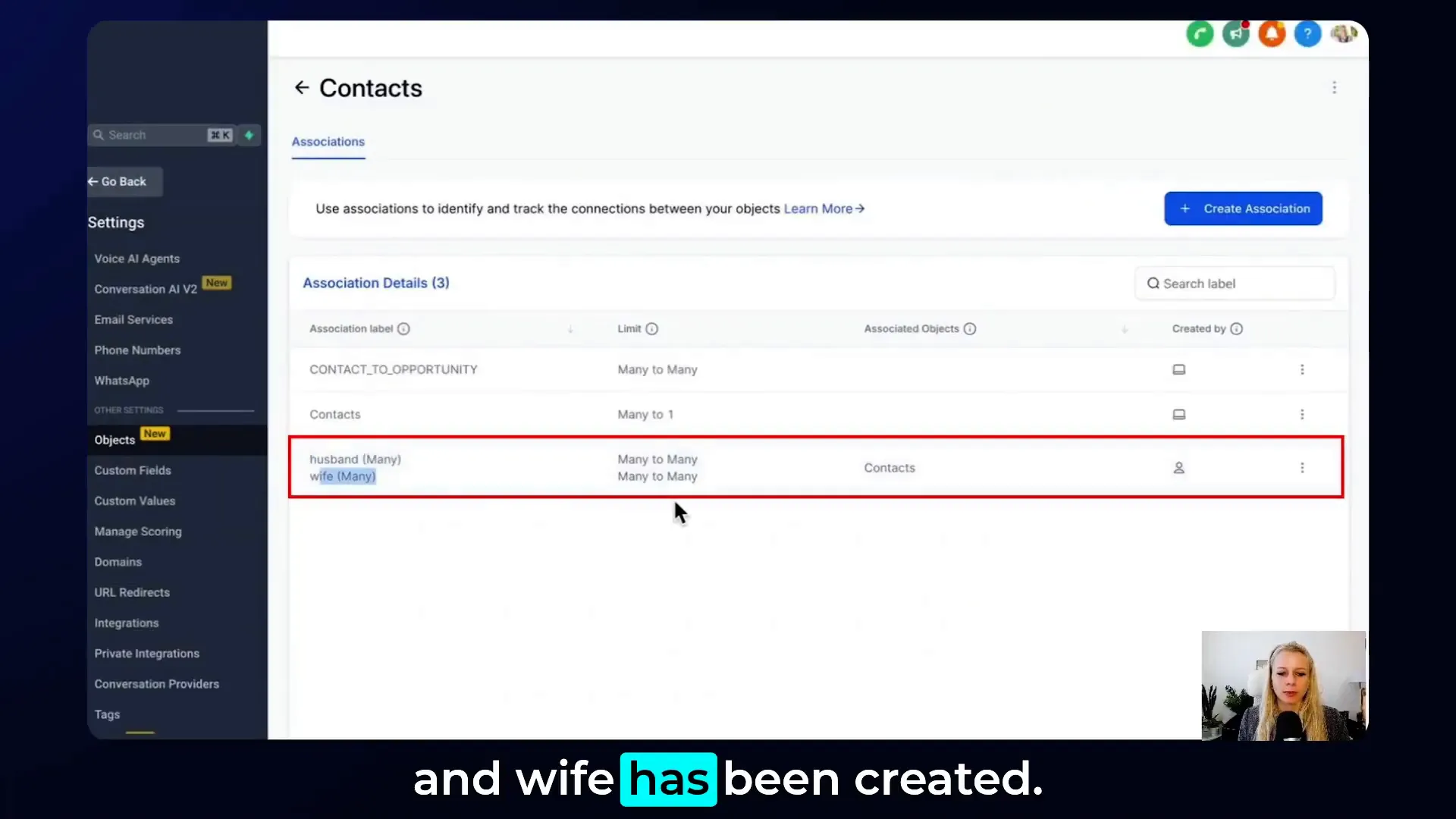 GFunnel custom labels interface showing husband and wife labels