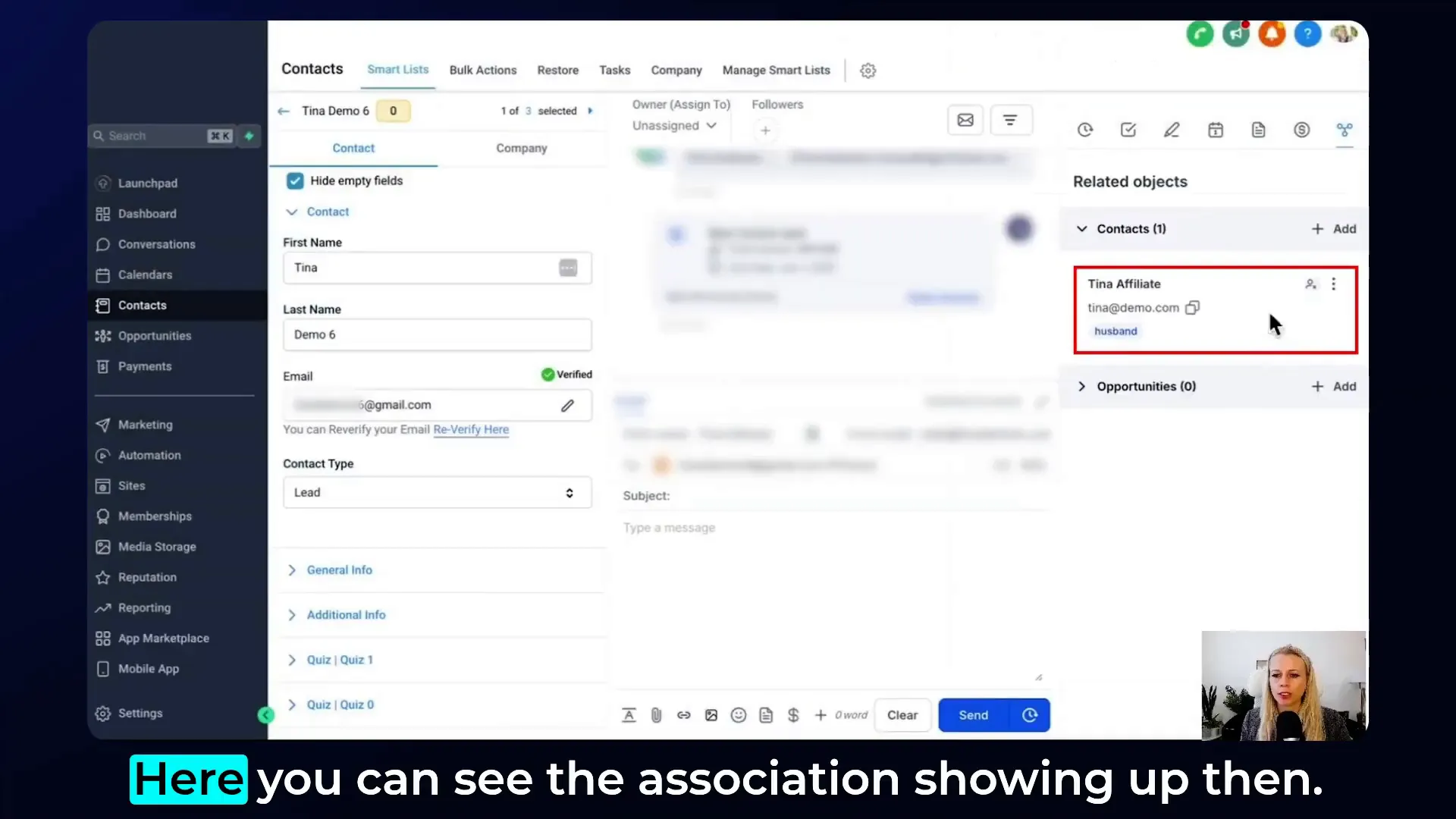 Associating contacts with custom labels in GFunnel CRM