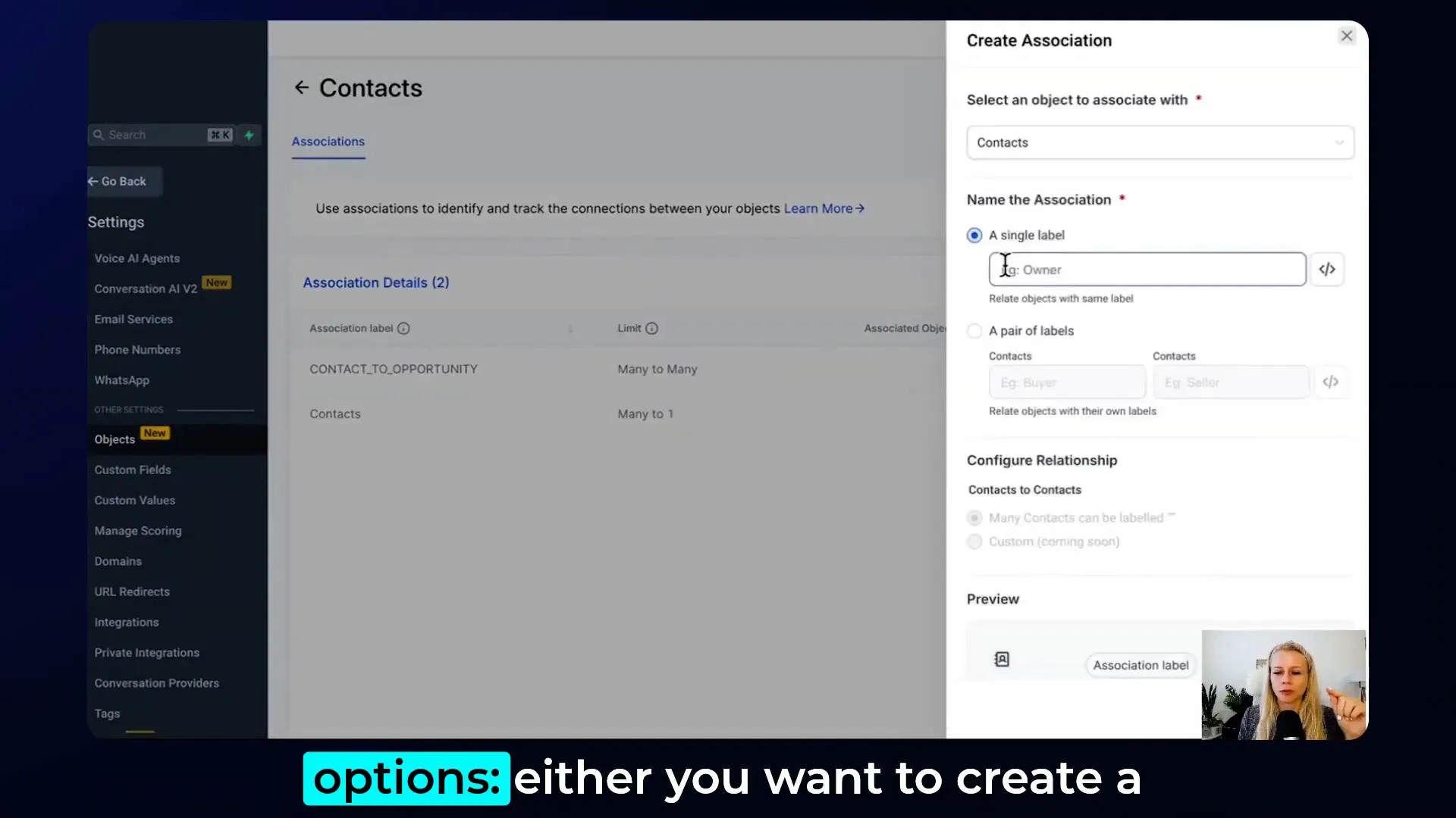 Setting up custom labels to automate contact associations
