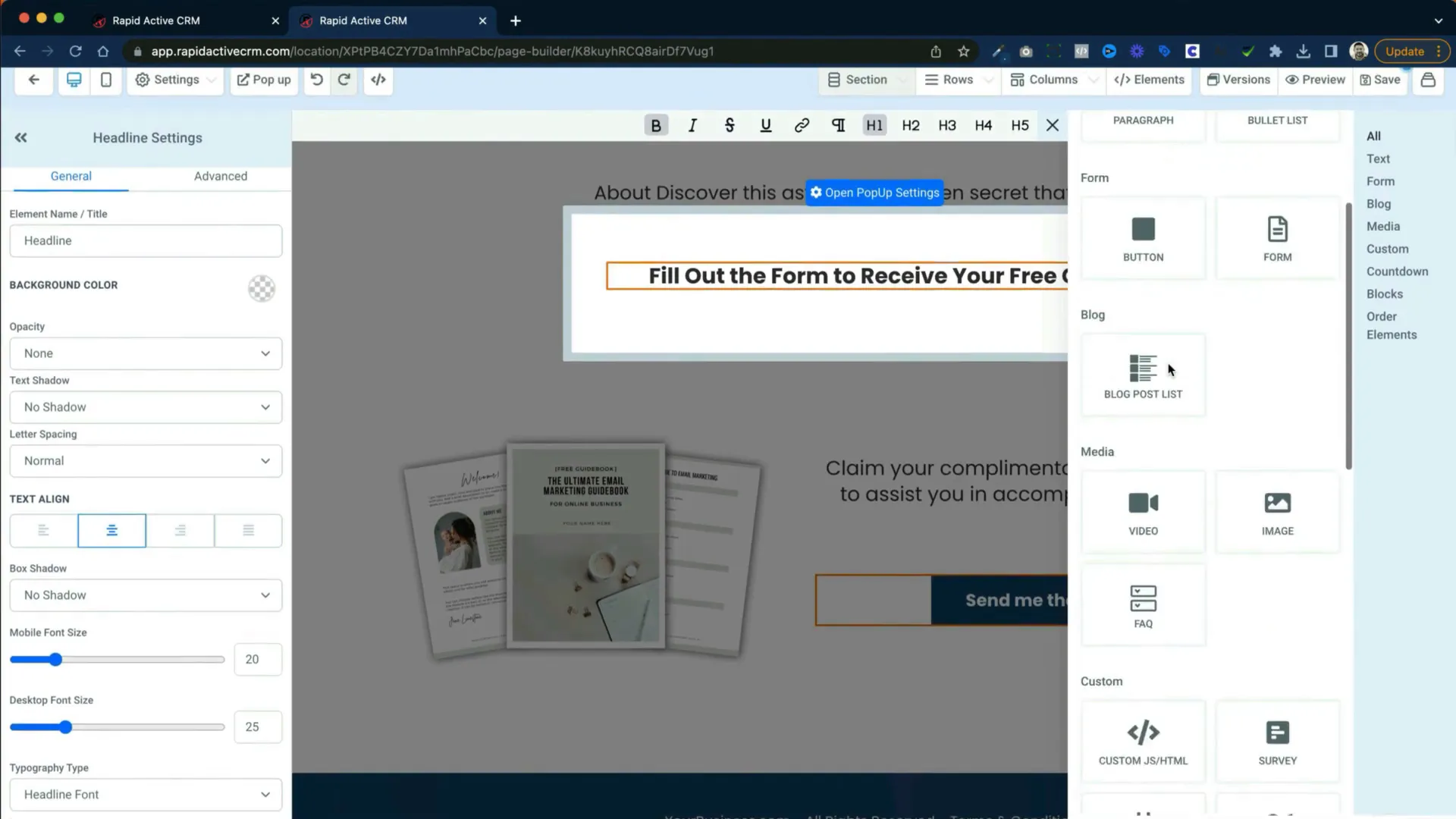 Adding a form to the Squeeze Page
