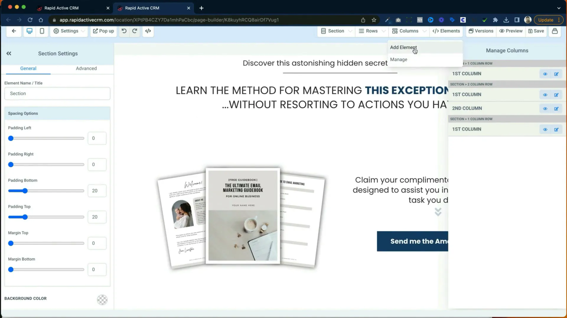 Elements available in GoHighLevel funnel builder