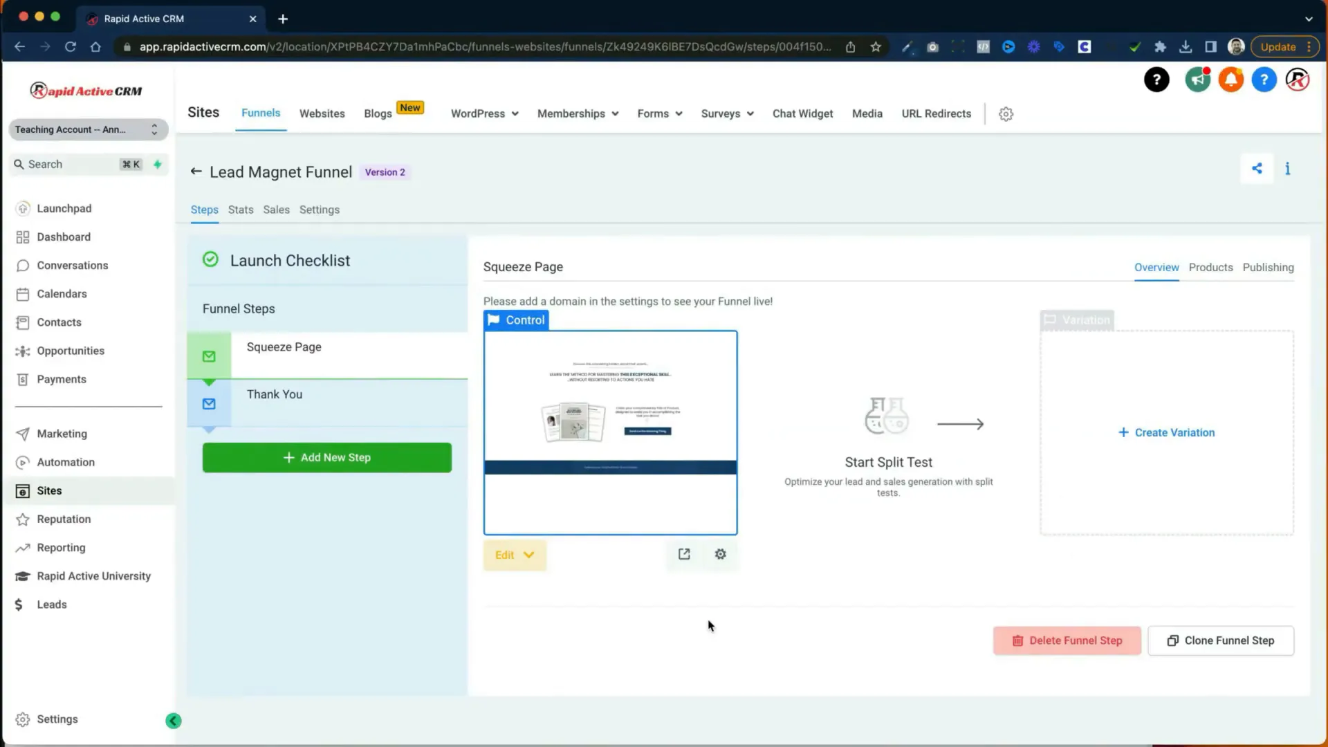 Navigating to the Funnels tab in GoHighLevel
