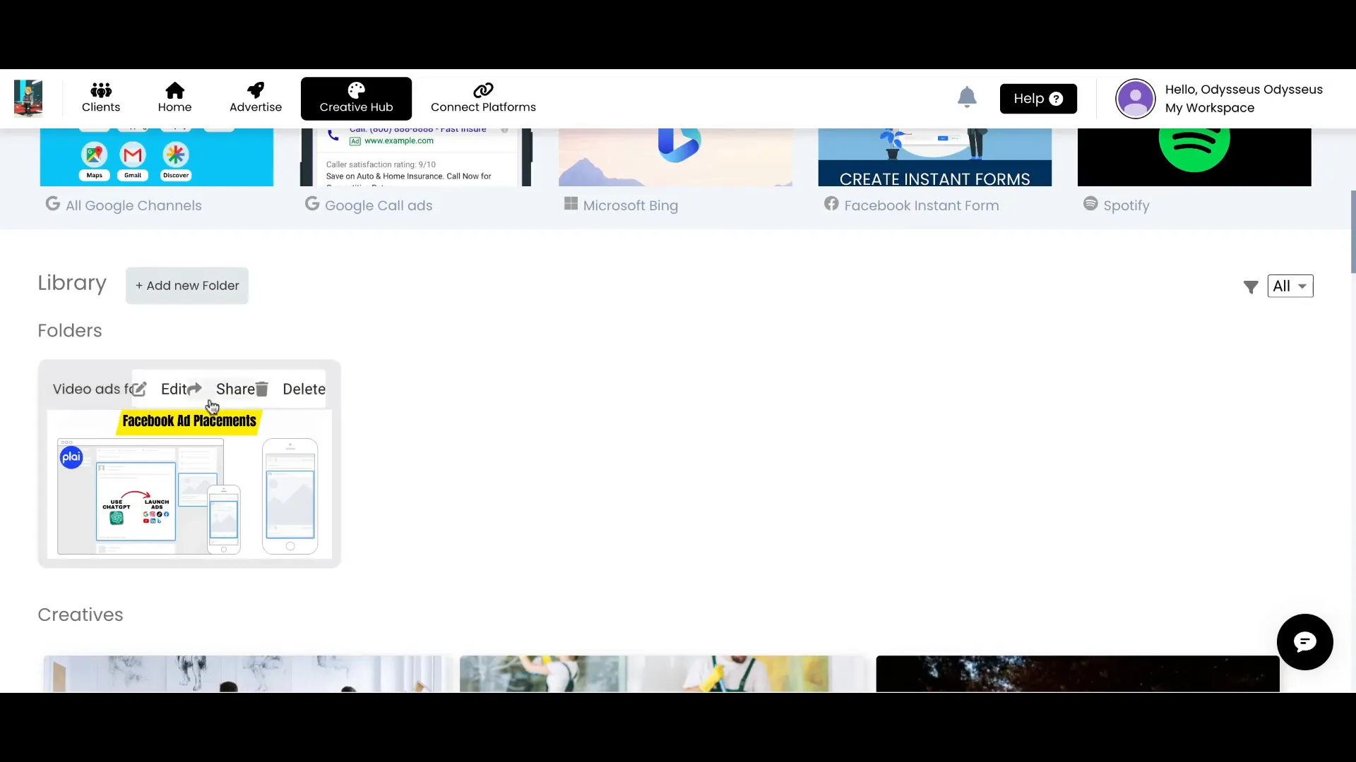 Organizing campaigns with folders