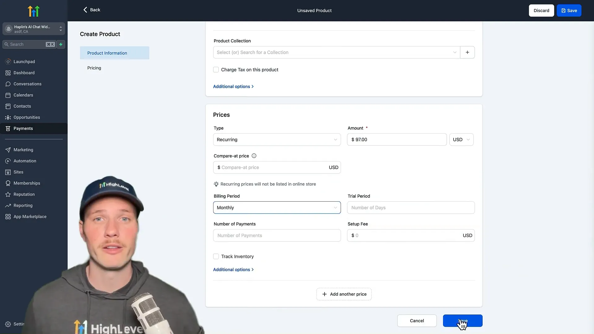 Completed product setup in payment system