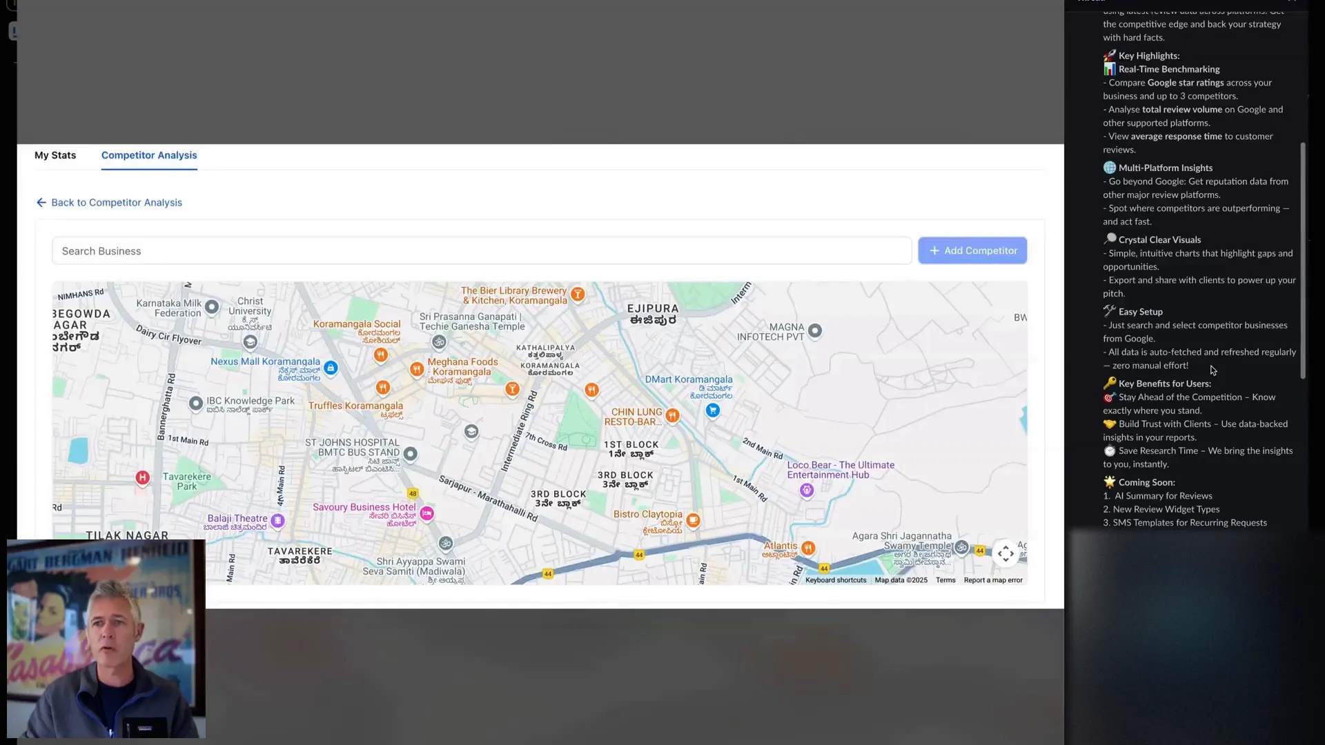 Competitor analysis report showing star ratings and review volumes