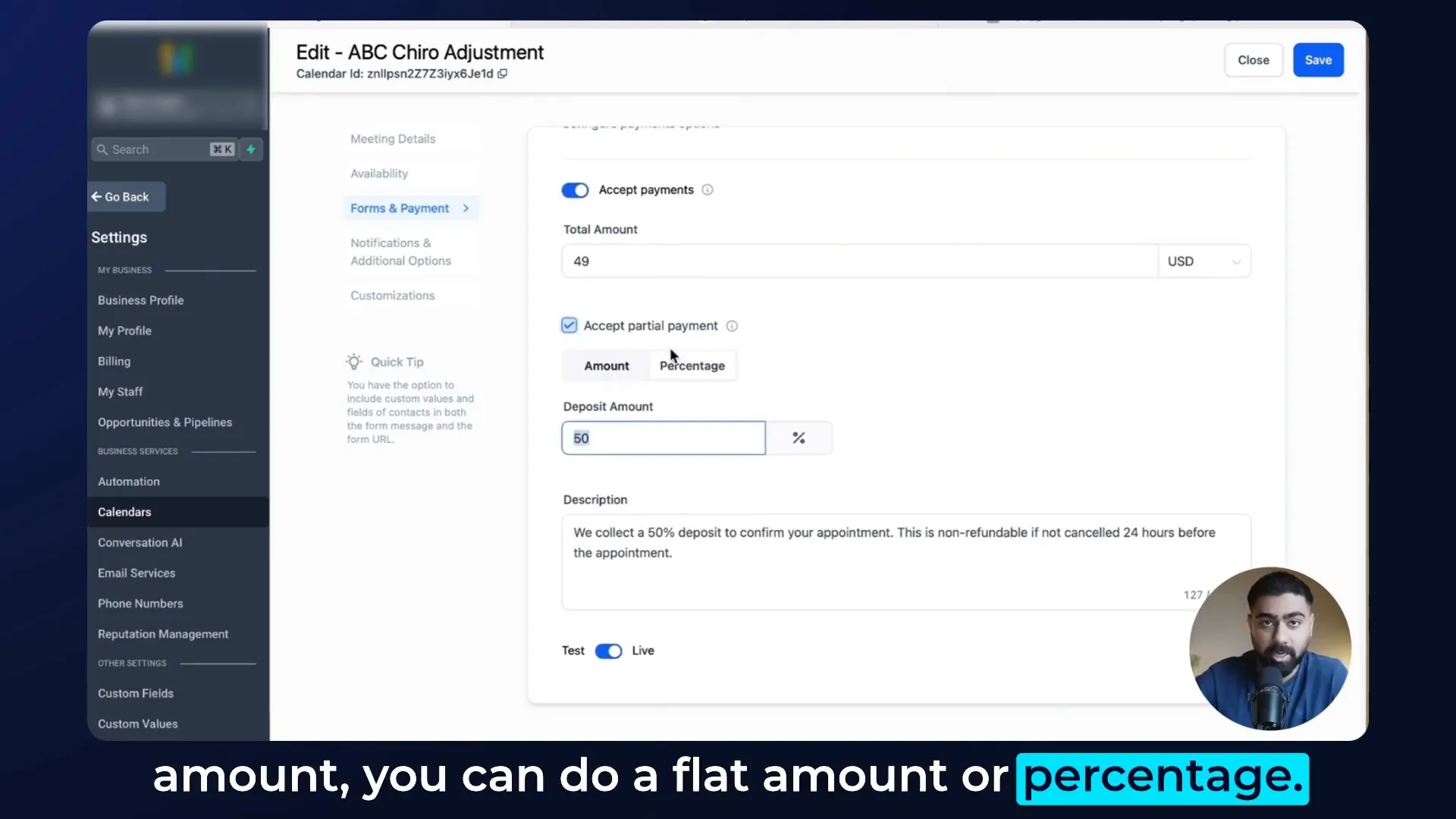 Payment amount settings