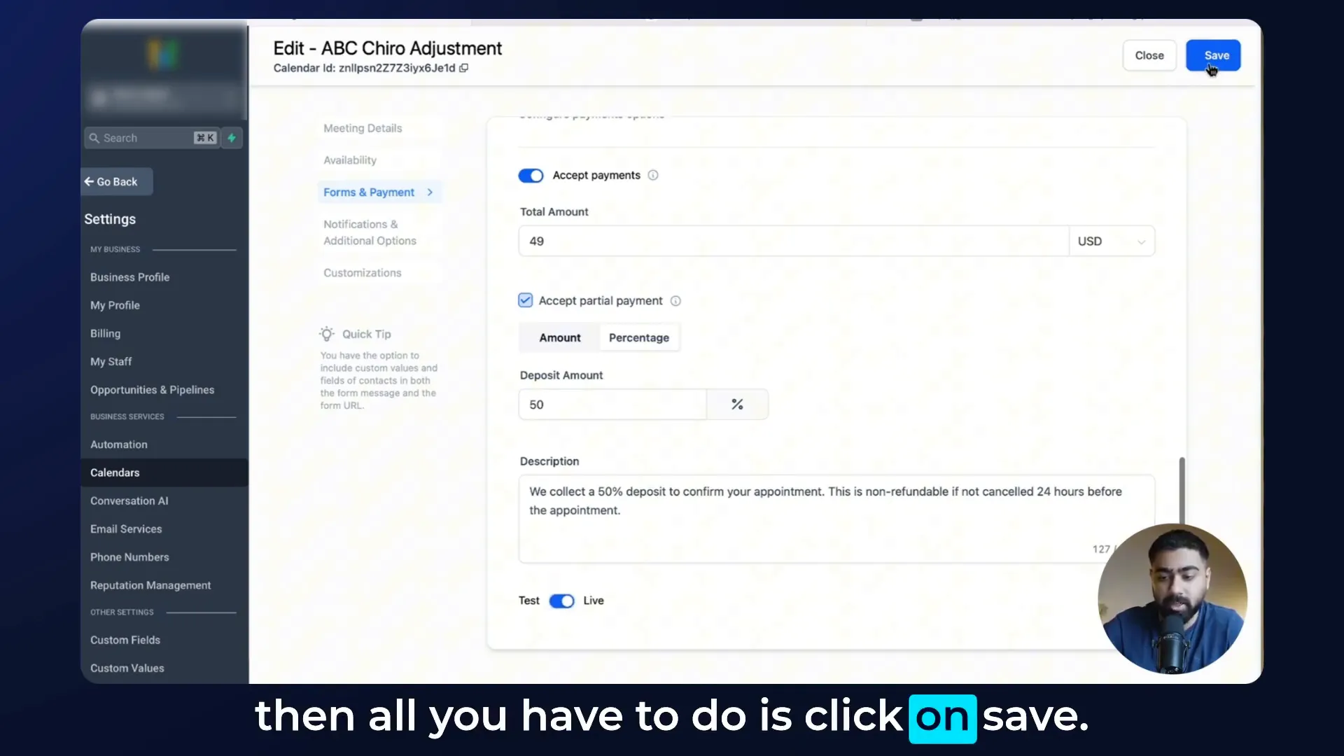 Saved calendar settings