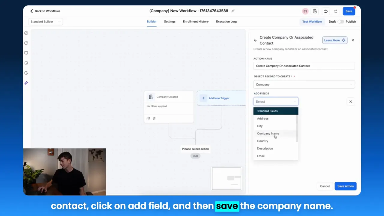Clear fields action for companies and associated contacts