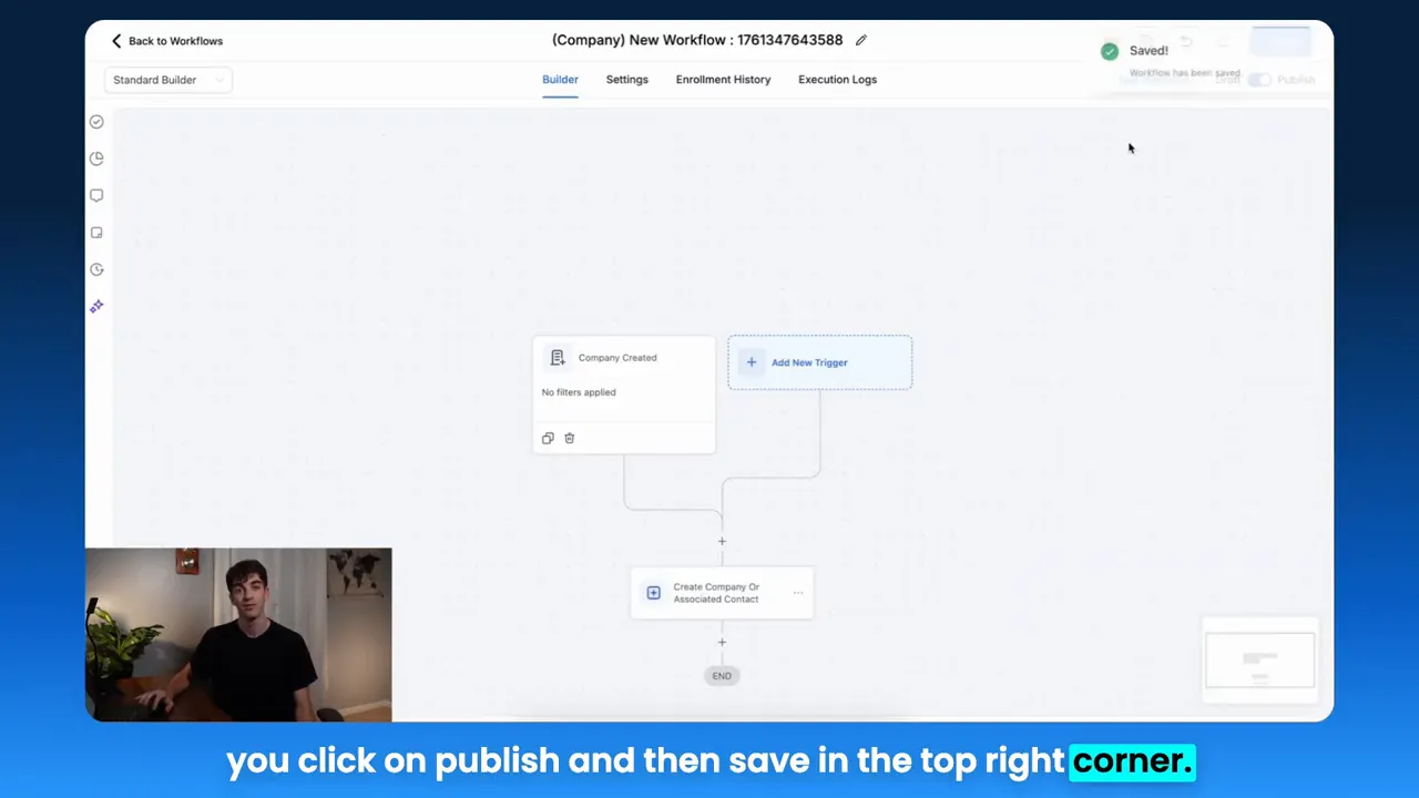 Saving actions and publishing workflow in the platform