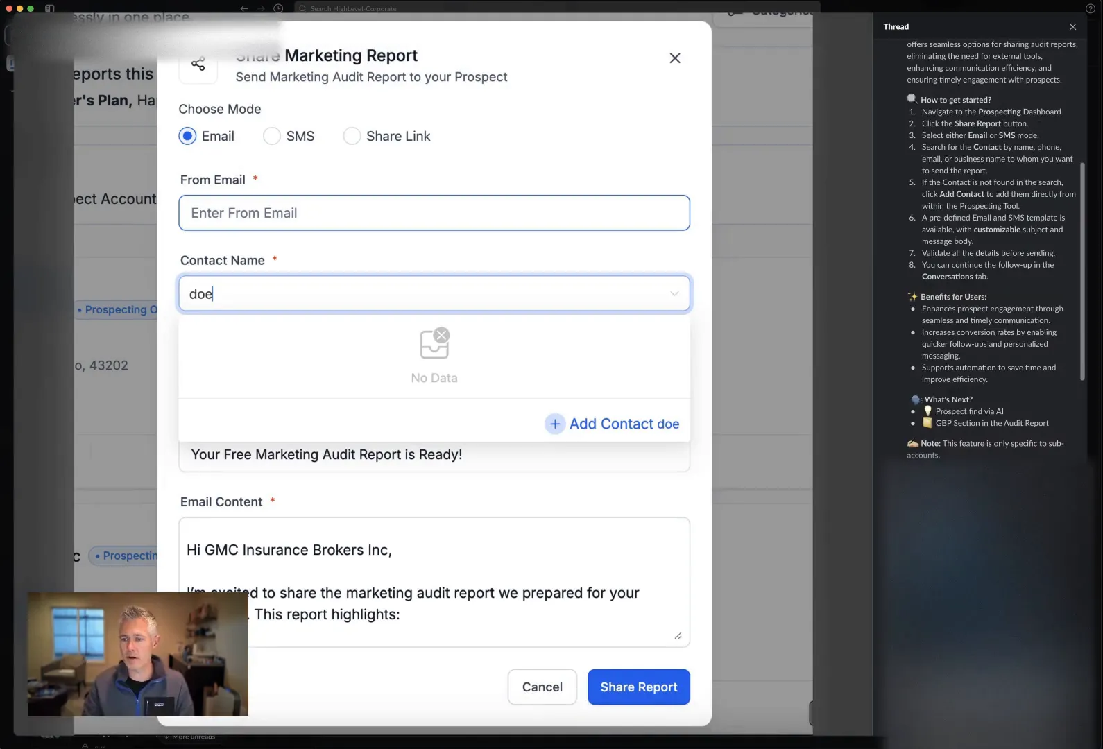 Support documentation for the prospecting tool