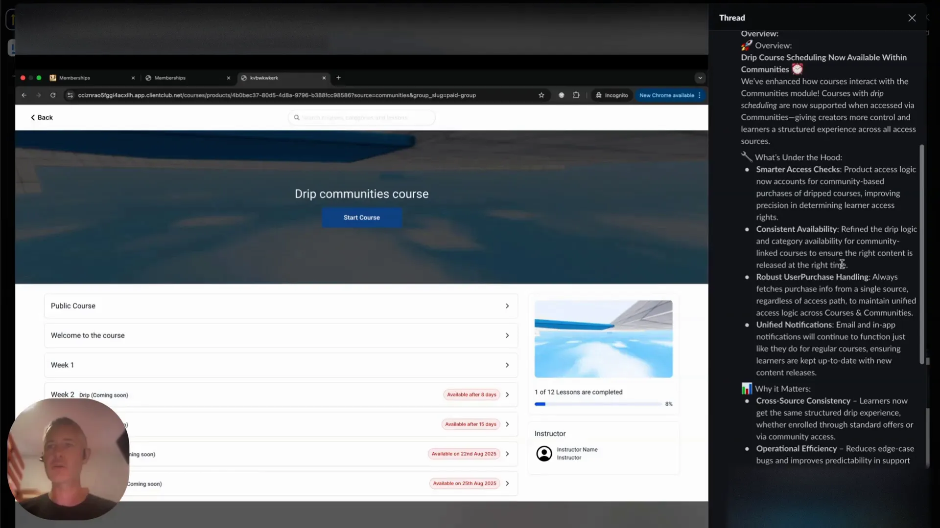 Community course access interface within GFunnel