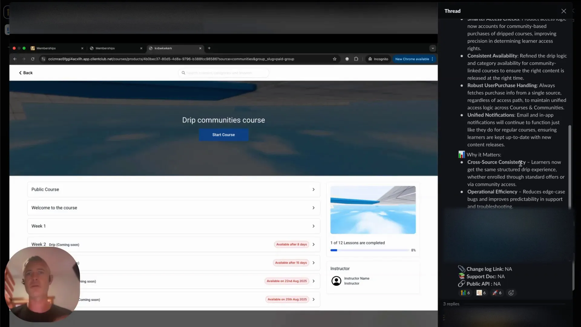 Example of drip content scheduling interface within community courses