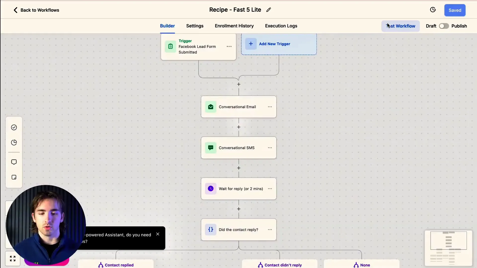 E-commerce lead nurturing workflow in GFunnel