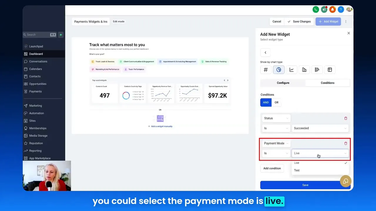 Setting payment mode to live to ensure dashboard reflects actual financials rather than test data.