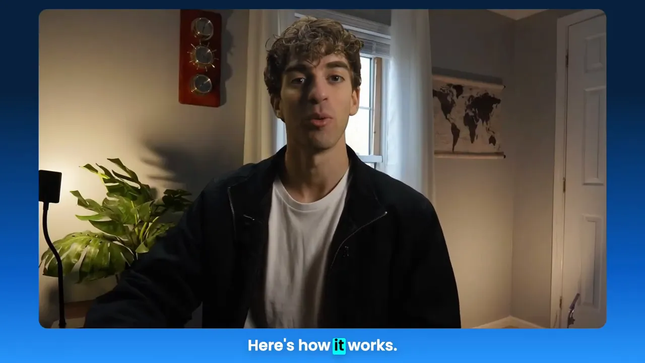 Presenter in home office with on-screen text 'Here's how it works.' introductory frame from GFunnel video