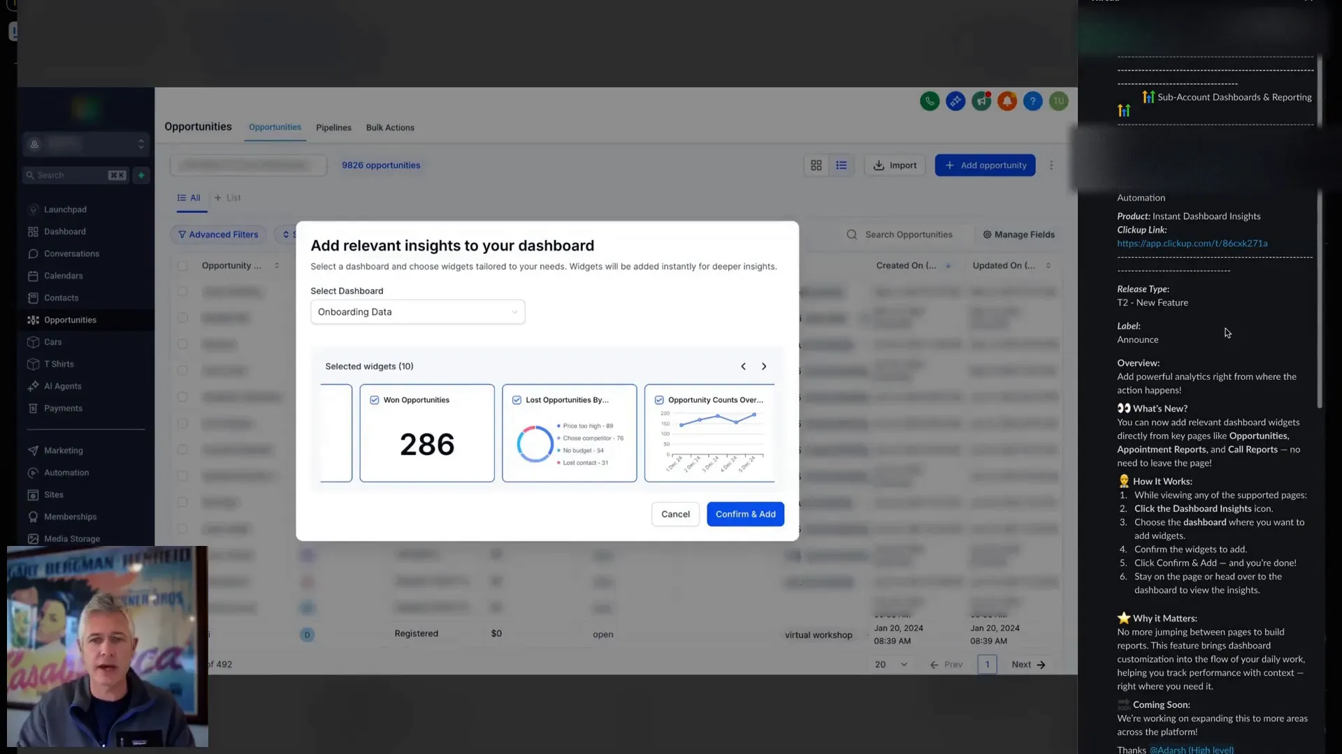 Popup window for adding widgets directly from the app