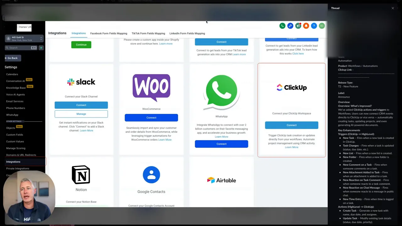 Announcement of ClickUp integration being live in workflows