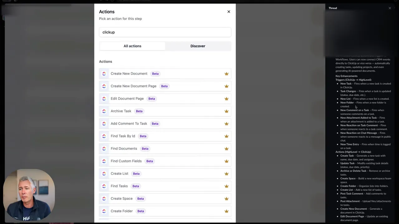 Workflow triggers and actions shown in the platform