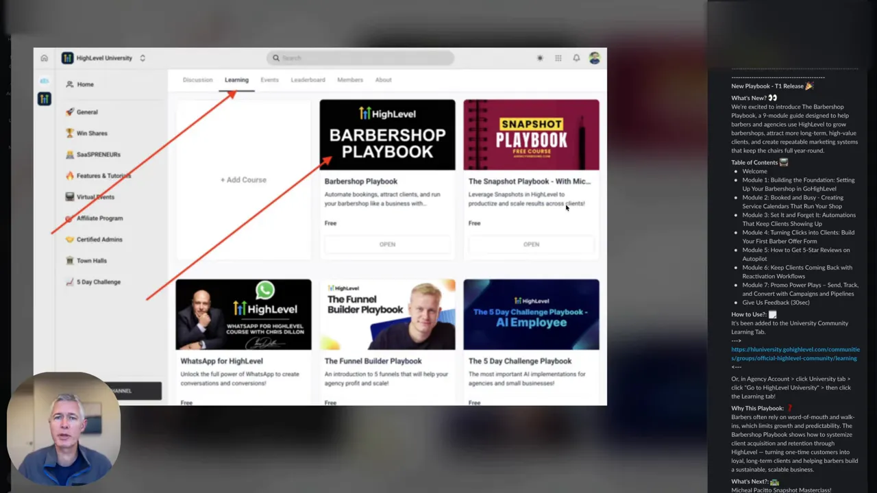 Call to action to check the university and playbooks inside the GFunnel platform