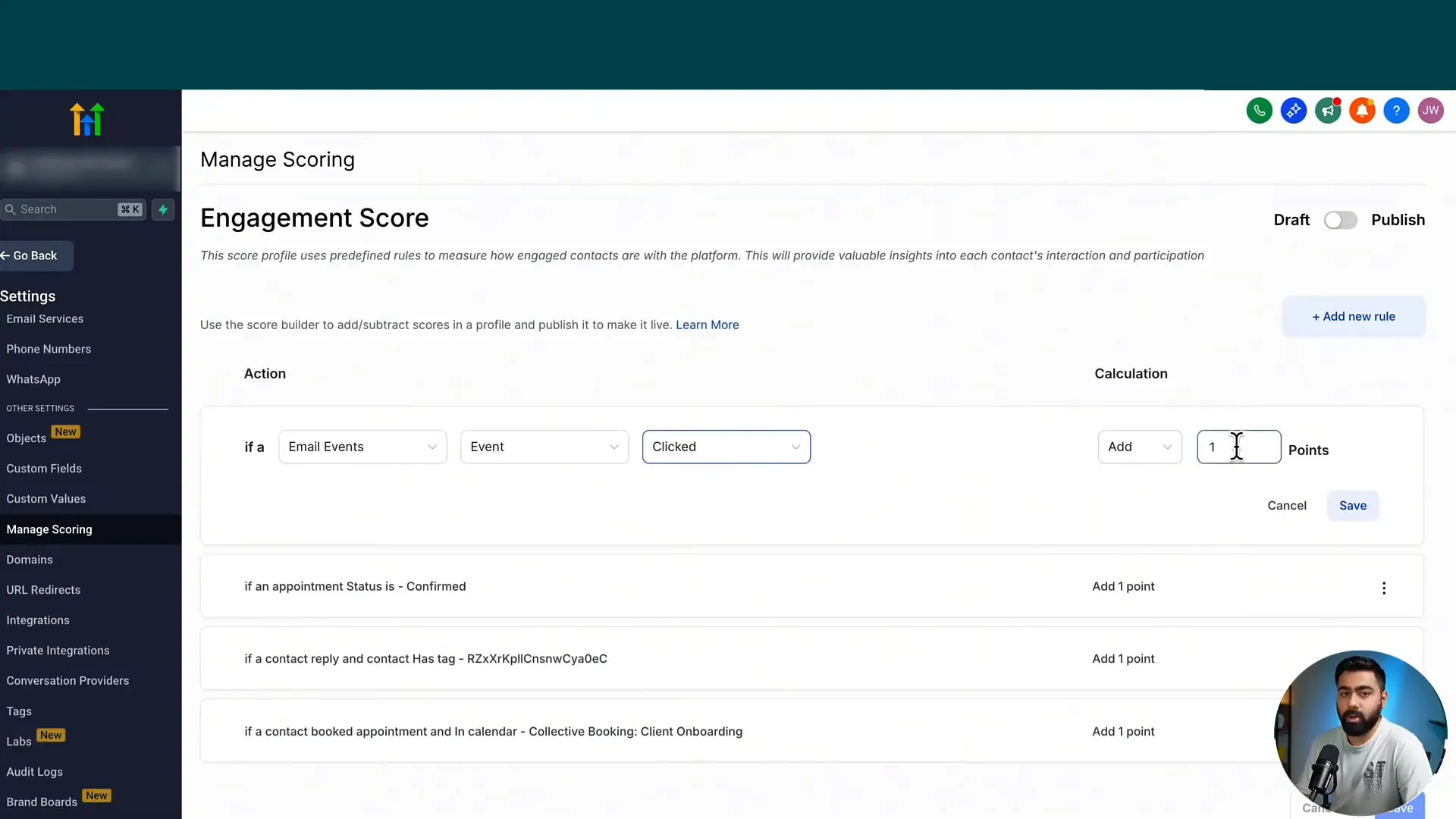 GFunnel automation setup for lead scoring