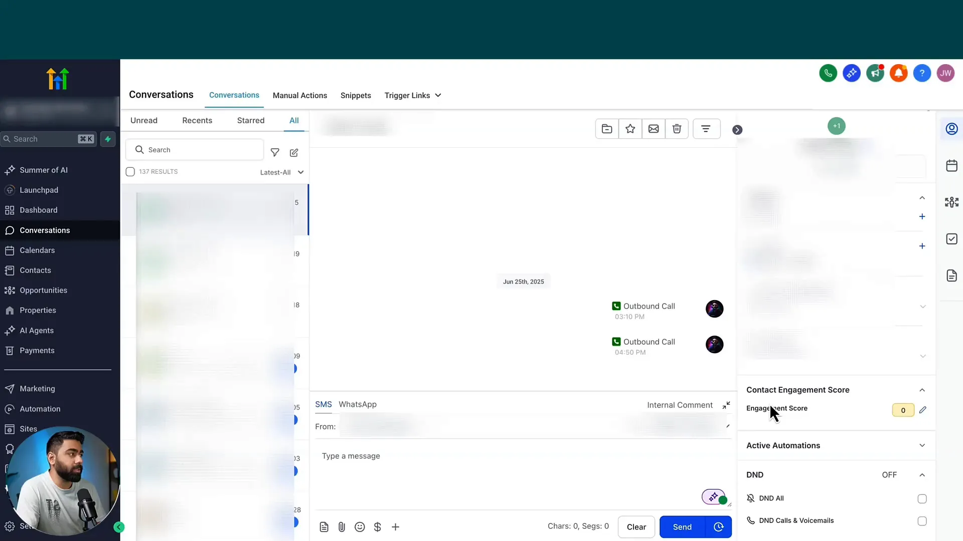 GFunnel’s real-time analytics dashboard showing contact engagement scores