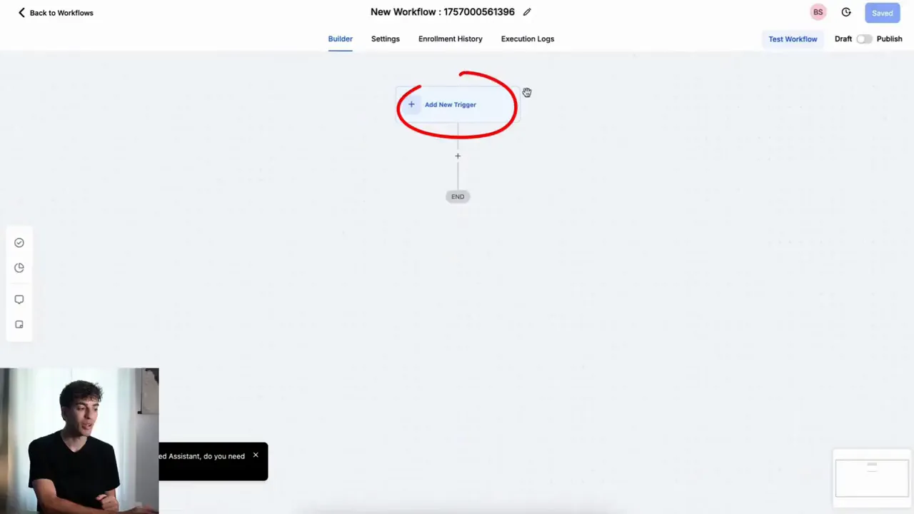 Automation section in the platform with 'Create a new workflow' highlighted