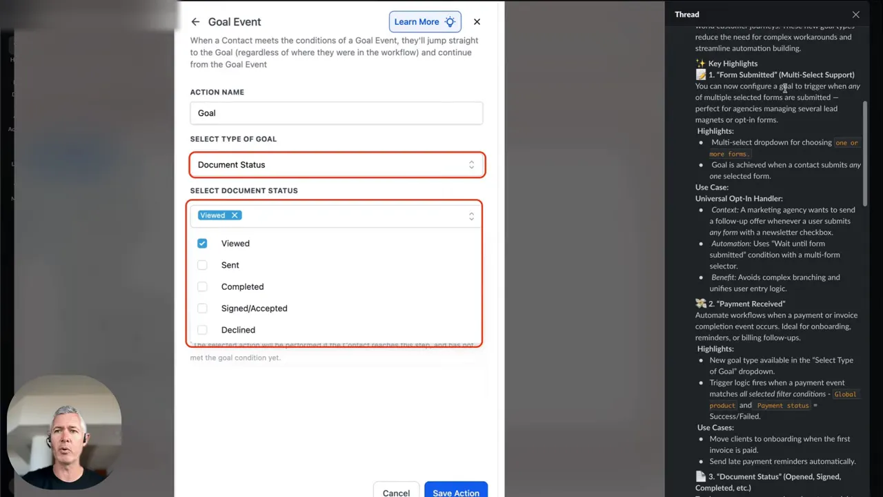 Form submitted goal and multi-select support in a workflow builder