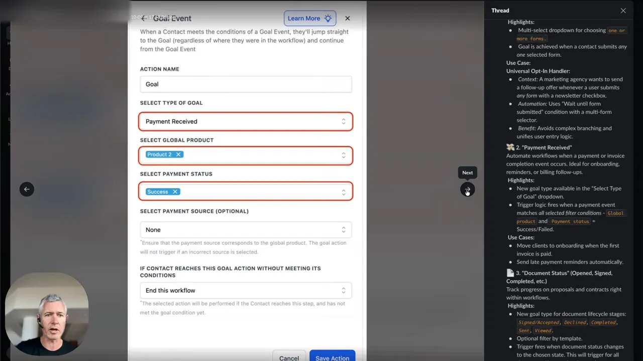 Payment received goal and document status triggers in the workflow