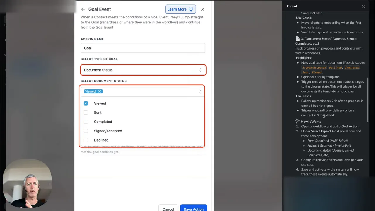 Signed document goal triggers move contacts into onboarding automatically