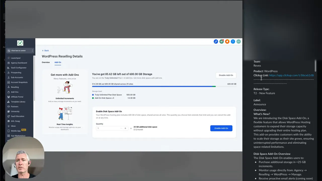 Pricing shown: $12 per 25GB add-on option