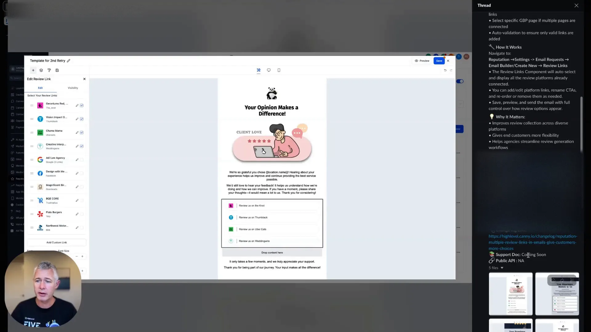 Summary of new reputation management feature with multiple review links