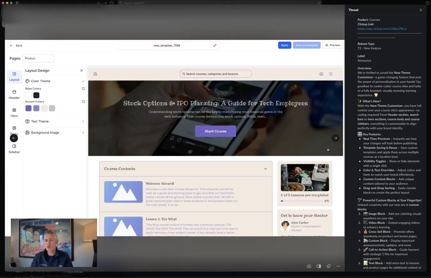 Real-time preview of the theme customizer