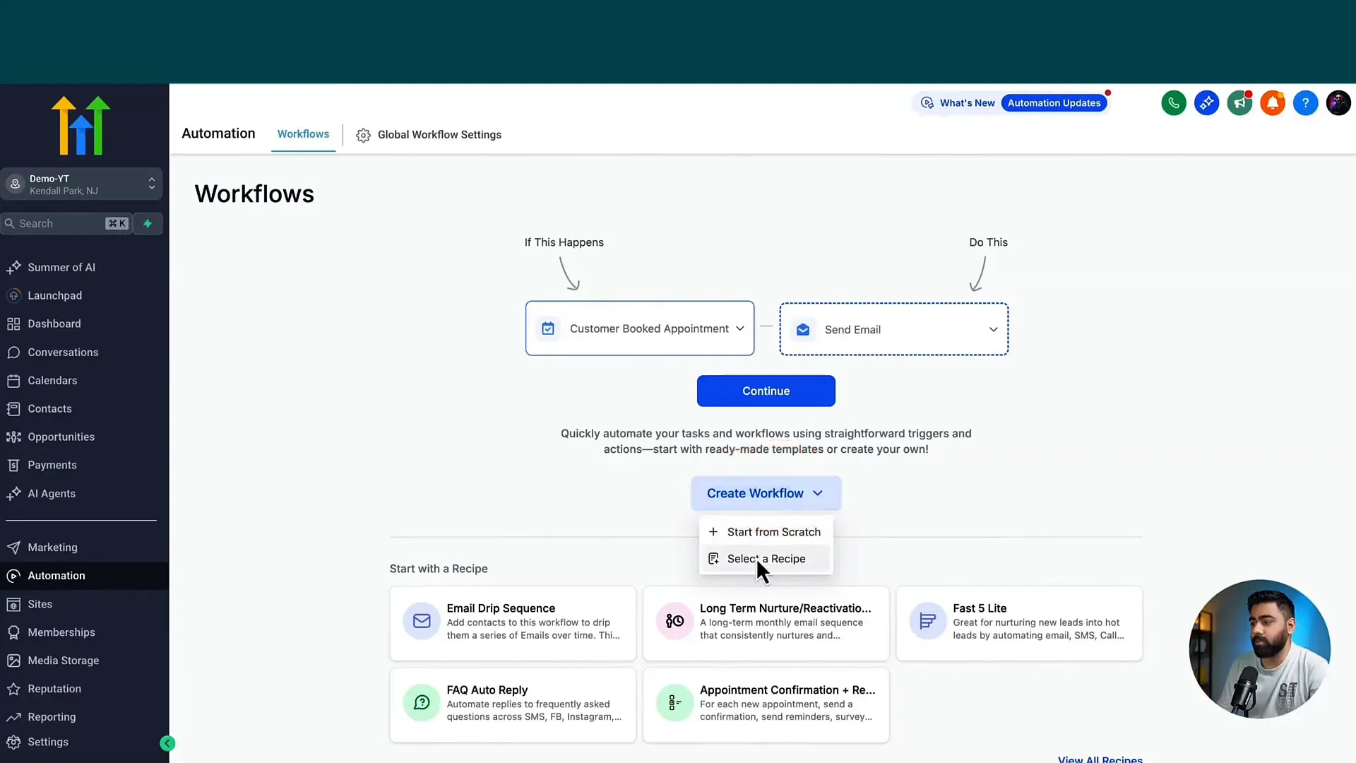GFunnel automation workflow builder interface