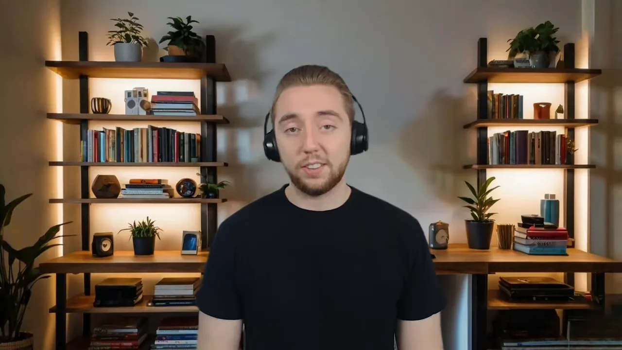 Presenter standing centered in front of lit bookshelves, a clear, neutral frame suitable for a blog hero image.