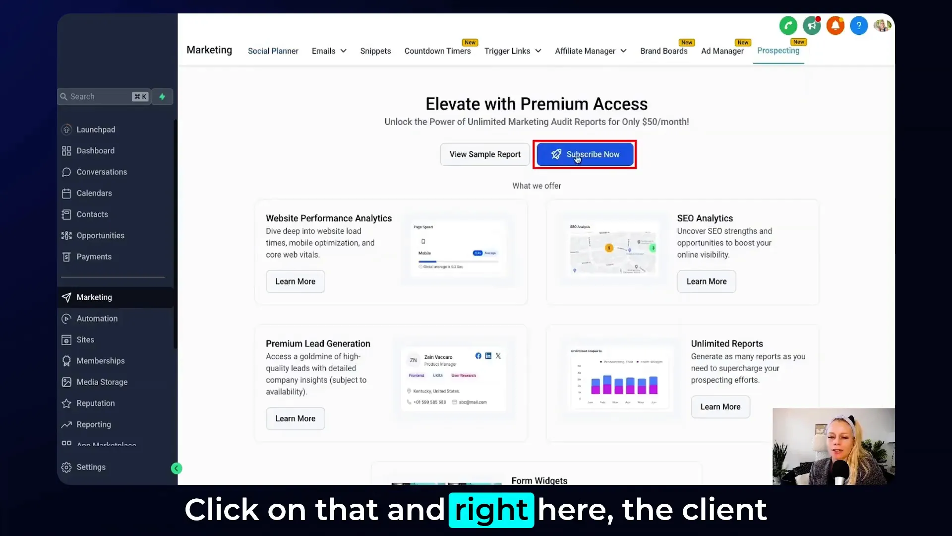 GFunnel restaurant ecosystem dashboard with lead capture